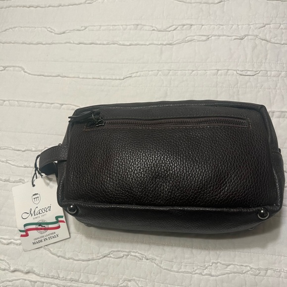 MASSEI, GENUINE LEATHER, MADE IN ITALY, MEN’S TOILETRY BAG, HAND MADE BROWN - Picture 5 of 6